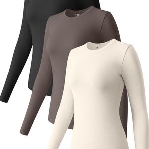 Womens 3 Piece Long Sleeve Tops Crew Neck Stretch Fitted Underscrubs Layer Tee S
